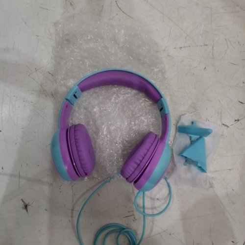 KID'S GORSUN WIRED OVER EAR HEADPHONES WITH ATTACHABLE CAT EARS - BLUE/PURPLE (MODEL: E61V) image 4