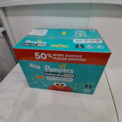 200PK PAMPERS BABY DRY ULTRA, FRAGRANCE FREE - SIZE 1 - ELMO image 3