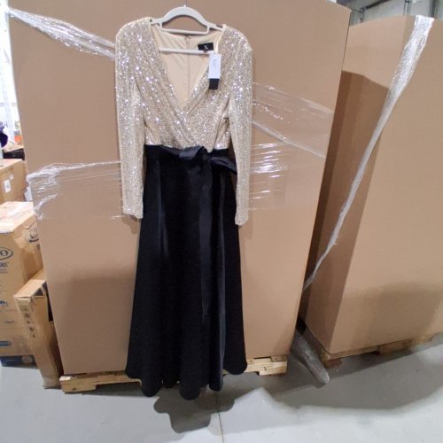 WOMEN'S XSCAPE SEQUIN LONG SLEEVE FLOOR LENGTH DRESS - 16 PETITE - BLACK/NUDE/SILVER (STYLE; XC399PA) image 2