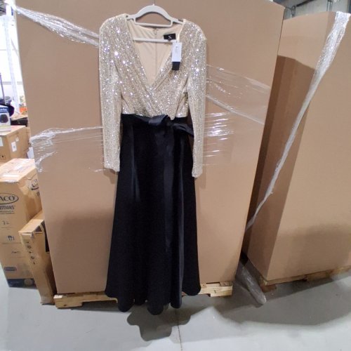 WOMEN'S XSCAPE SEQUIN LONG SLEEVE FLOOR LENGTH DRESS - 16 PETITE - BLACK/NUDE/SILVER (STYLE; XC399PA) image 3