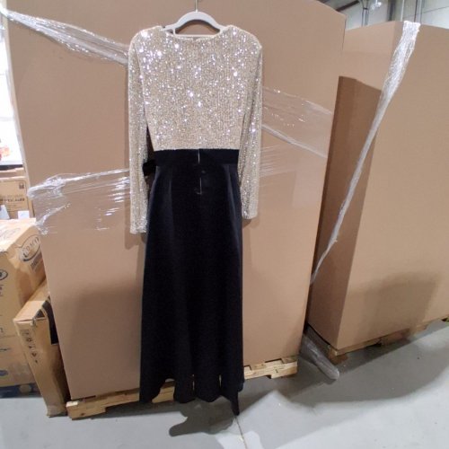 WOMEN'S XSCAPE SEQUIN LONG SLEEVE FLOOR LENGTH DRESS - 16 PETITE - BLACK/NUDE/SILVER (STYLE; XC399PA) image 4