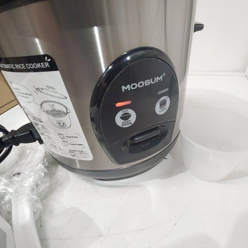 MOOSUM CERAMIC COATING NON-TOXIC MULTIFUNCTIONAL RICE COOKER - 3 CUP - STAINLESS STEEL / BLACK (MODEL: MO-3RCR01US) image 2