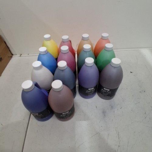 14PC NICPRO LARGE BULK ACRYLIC PAINT SET RICH ART PAINTING SUPPLIES, NON TOXIC FOR MULTI SURFACE CANVAS WOOD LEATHER FABRIC STONE CRAFT WITH COLOR WHEEL AND TOOLS - 33.8OZ EACH - 14 COLORS image 2