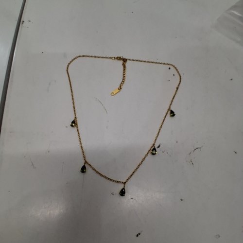 WOMENS S.STEEL TEARDROP ACCENT NECKLACE - 20-22" CHAIN LENGTH - GOLD-TONE AND DARK GREEN image 2