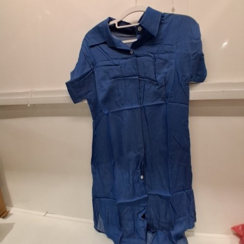 WOMEN'S SHORT SLEEVE BUTTON UP DRESS - SMALL - BLUE image 3