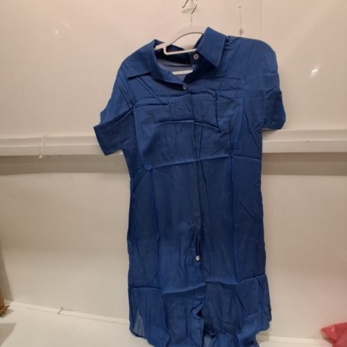 WOMEN'S SHORT SLEEVE BUTTON UP DRESS - SMALL - BLUE image 4