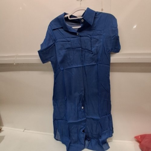 WOMEN'S SHORT SLEEVE BUTTON UP DRESS - SMALL - BLUE image 5