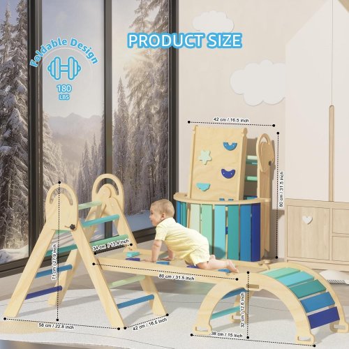 KID'S INVESTFUN INDOOR CLIMBING SET PLAYSET JUNGLE GYM FOR AGES 1 TO 4 - 180LB CAP - NATURAL WOOD (MODEL: PPT-JP-01Y) image 2