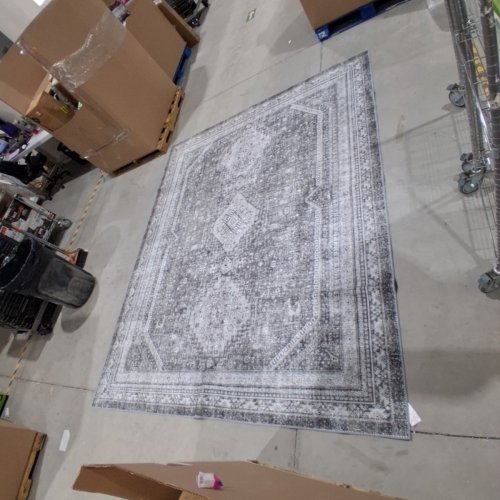 WASHABLE NON-SLIP VINTAGE-STYLE MEDALLION AREA RUG - 8FT X 10FT - GRAY/IVORY image 2