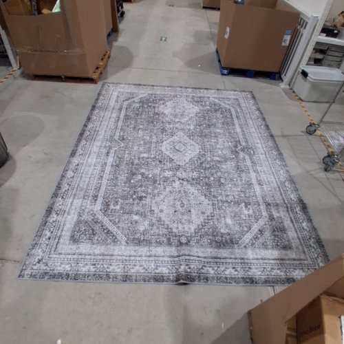 WASHABLE NON-SLIP VINTAGE-STYLE MEDALLION AREA RUG - 8FT X 10FT - GRAY/IVORY image 3