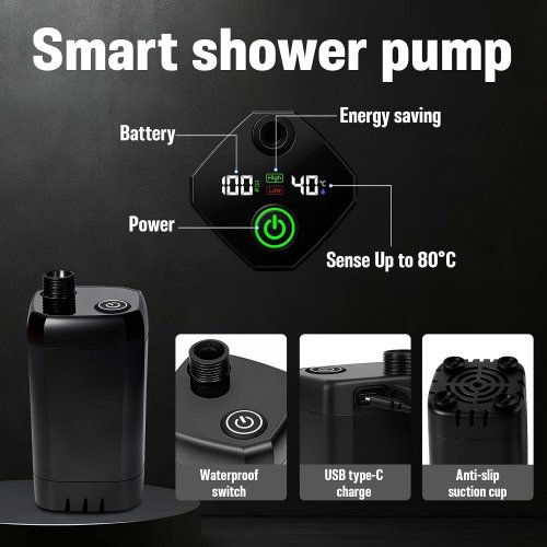 PORTABLE POP UP OUTDOOR SHOWER TENT WITH WATER HEATER & WATER PUMP- BLACK image 2