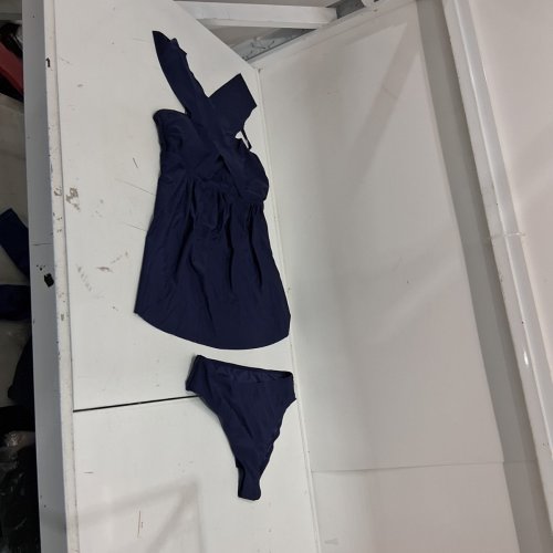 2PC WOMEN'S CROSS-FRONT SWIMDRESS & BOTTOMS SET- EXTRA LARGE - NAVY BLUE image 2