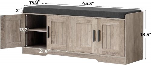 HOMLEKE SHOE STORAGE BENCH WITH CUSHION AND DOORS - 13.8" X 45.3" X 18.5" - GREIGE (MODEL:BS32A) image 2