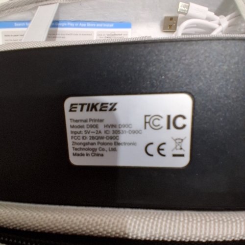 ETIKEZ PORTABLE WIRELESS THERMAL PRINTER - 5 V 2A - BLACK (MODEL: D90E) image 2