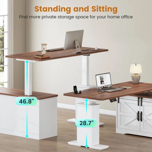 SEDETA L-SHAPED ELECTRIC STANDING FARMHOUSE COMPUTER DESK - 55" - WHITE/BROWN (MODEL: AJ-DJ503516_1) image 2