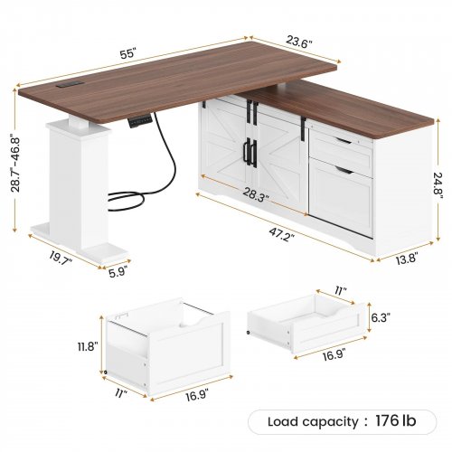 SEDETA L-SHAPED ELECTRIC STANDING FARMHOUSE COMPUTER DESK - 55" - WHITE/BROWN (MODEL: AJ-DJ503516_1) image 3