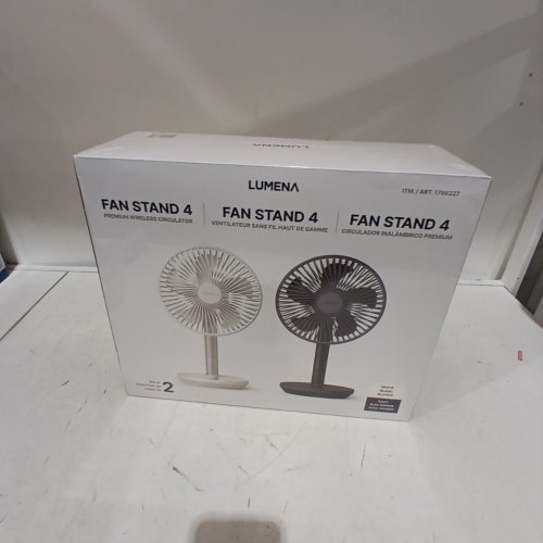 2PK LUMENA FAN STAND 4 CORDLESS DESK FANS - 4 SPEEDS, OSCILLATION - WHITE & NAVY BLUE (MODEL: 1796327) image 2