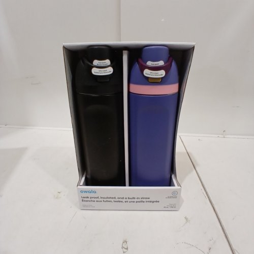 2PK OWALA STAINLESS STEEL WATER BOTTLES - 24OZ - BLACK/PURPLE (MODEL: 1965314) image 2