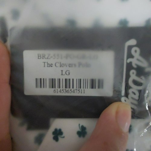 BREZZY THE CLOVERS GOLF POLO SHIRT - LARGE - WHITE / GREEN image 2