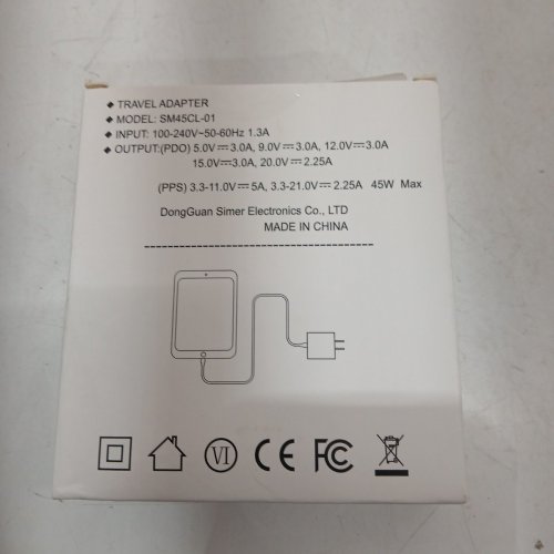 2PC USB-C FAST TRAVEL ADAPTER - 45W MAX - 6.6FT CABLE - BLACK (MODEL: SM45CL-01) image 3