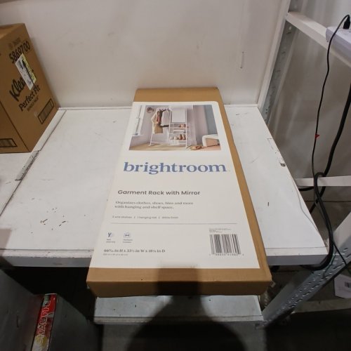 BRIGHTROOM METAL GARMENT RACK WITH MIRROR AND SHELVING - WHITE image 2