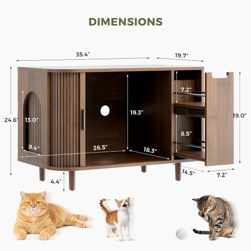 IRONCK TAMBOUR DOOR CAT LITTER BOX ENCLOSURE - 24.6" X 35.4" X 19.7" - BROWN (MODEL: HK-FZCT-01) image 2