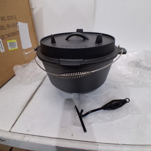 VELAZE PRE-SEASONED CAST IRON CAMPING DUTCH OVEN POT WITH LID - 10QT - BLACK (MODEL: VLZ-ZTPP-03) image 3