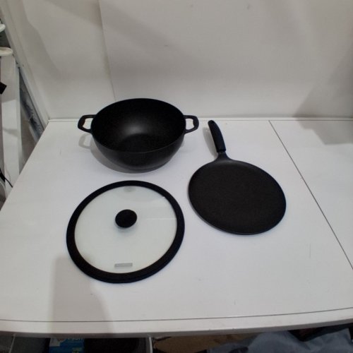 3PC TRAMONTINA PRE-SEASONED CAST IRON SET - 7QT (11") - BLACK (MODEL : 1901865) image 2