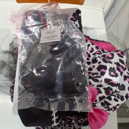5PC GIRL'S PARTYHOLIC SKELECAT COSTUME MEDIUM (8-10) - BLACK PINK WHITE image 3