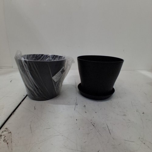 2PK PLANTER WITH SAUCER - 7" - BLACK image 2