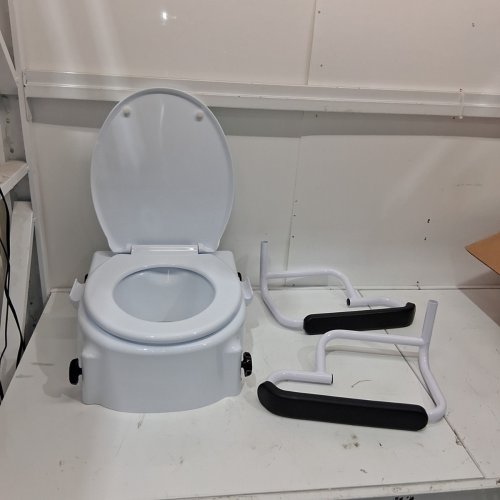 3-LEVEL ADJUSTABLE HEIGHT RAISED TOILET SEAT WITH ARMS & 300 LBS LOAD CAPACITY - 19.1" X 22.05" X 14.8" - WHITE (MODEL: SC7060H) image 2