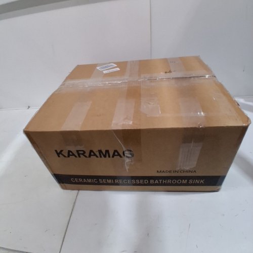 KARAMAG BATHROOM VESSEL CERAMIC SINK, SEMI RECESSED WITH OVAL DROP-IN AND OVERFLOW - 16" X 12"- WHITE (MODEL: 2016) image 4