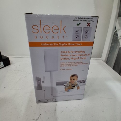 SLEEK SOCKET PET PROOFING & PLUG CONCEALER WITH CORD CLIPS - 8FT FLAT EXTENSION CORD - WHITE (MODEL: 9-PI-OVSZ-W) image 2