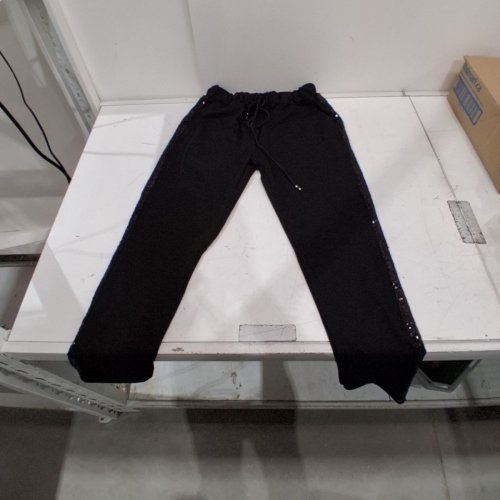 ETERNELLE ITALIAN-MADE PANTS WITH DRAWSTRING, SIDE POCKETS AND SEQUIN STRIPES - SMALL - BLACK (STYLE: 4-FW25142-4) image 3