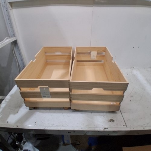2PK BRIGHTROOM PINE WOOD ROLLING CRATES - 24" L X 12.7" X 10.7" - NATURAL image 2