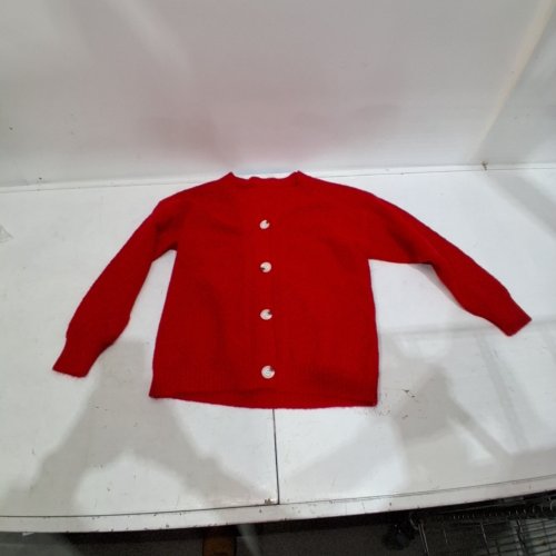 WOMENS ROUND NECK LOOSE WOOL CARDIGAN - MEDIUM - RED image 2