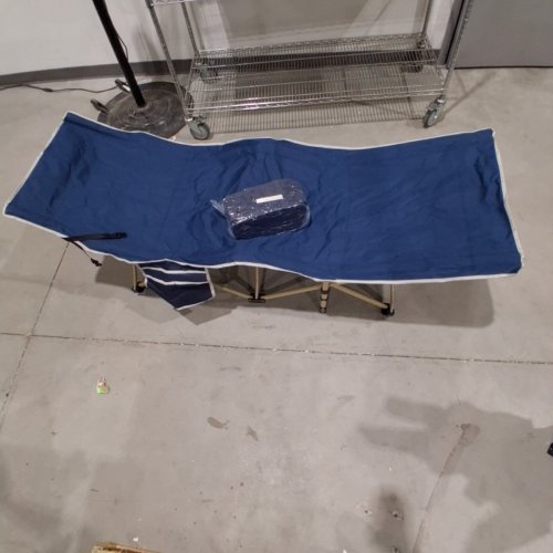 OVERMONT CAMPING COT WITH MATTRESS - EXTRA WIDE 28" - BLUE image 2
