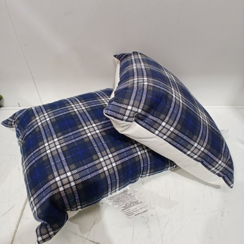 2PK ROOM ESSENTIALS PLAID DECORATIVE THROW PILLOWS - 18" X 18" - BLUE/BLACK image 3