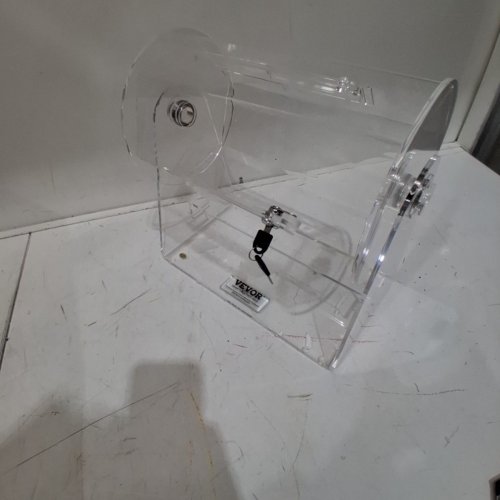 ACRYLIC RAFFLE DRUM SPINNING CAGE WITH 2 KEYS - HOLDS 2500 TICKETS OR 100 RAFFLE BALLS - 12.1" X 12.2" - CLEAR - (MODEL:12-AC) image 2