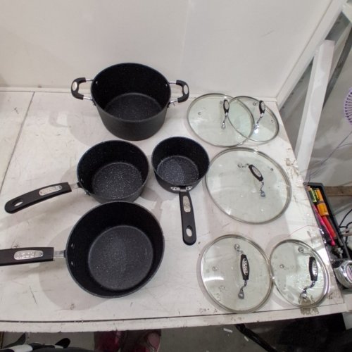 9PC STARFRIT THE ROCK CLASSIC NON-STICK OVEN SAFE COOKWARE POT & PAN SET - BLACK image 2