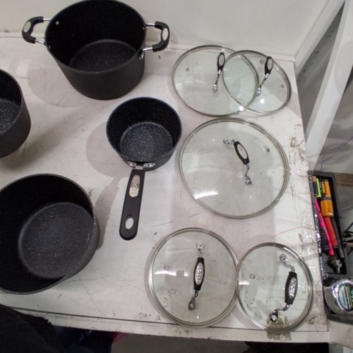 9PC STARFRIT THE ROCK CLASSIC NON-STICK OVEN SAFE COOKWARE POT & PAN SET - BLACK image 3