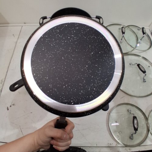 9PC STARFRIT THE ROCK CLASSIC NON-STICK OVEN SAFE COOKWARE POT & PAN SET - BLACK image 5