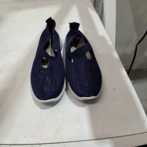 WOMEN'S ORTHOPEDIC WALKING WOVEN BREATHABLE SLIP-ON SNEAKERS - 7.5 - NAVY/WHITE image 4