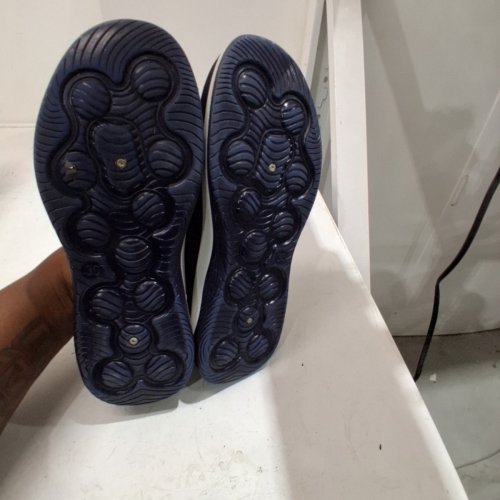 WOMEN'S ORTHOPEDIC WALKING WOVEN BREATHABLE SLIP-ON SNEAKERS - 7.5 - NAVY/WHITE image 5