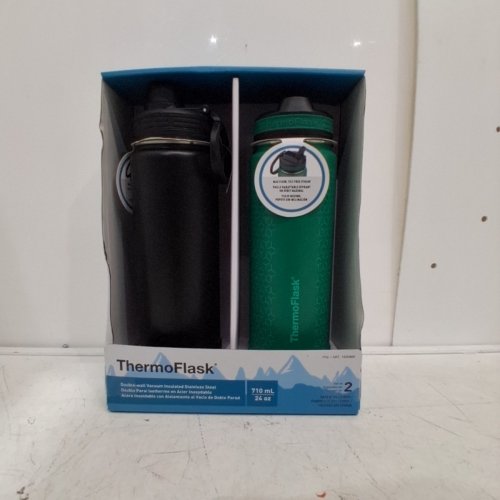 2PK THERMOFLASK STAINLESS STEEL DOUBLE WALL VACUUM INSULATED WATER BOTTLES - 40OZ - GREEN/BLACK (MODEL: 1630866) image 2