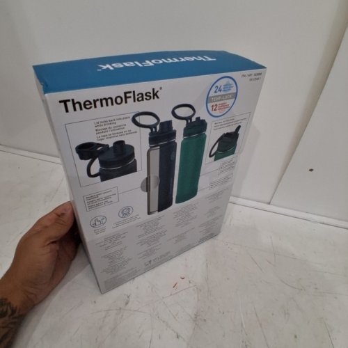 2PK THERMOFLASK STAINLESS STEEL DOUBLE WALL VACUUM INSULATED WATER BOTTLES - 40OZ - GREEN/BLACK (MODEL: 1630866) image 3