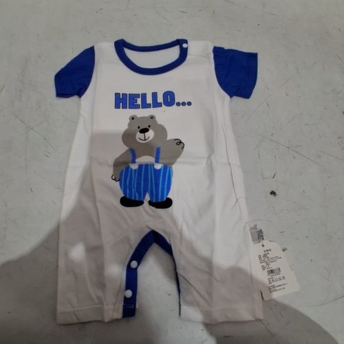 BEAR PRINT BABY SHORT-SLEEVE ROMPER - 73/50 - WHITE AND BLUE image 2