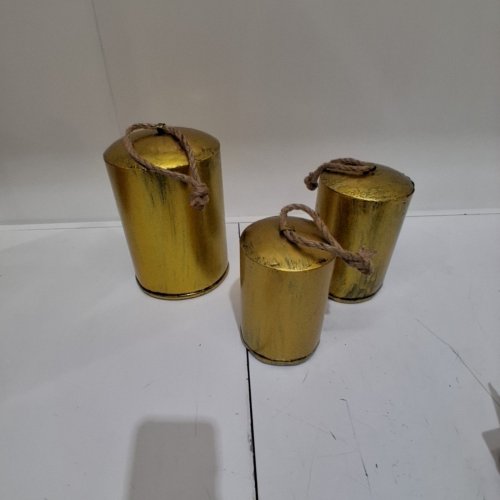 3PC MODERN ROUND IRON HANDICRAFT HANGING BELL SET - 6" /5"/4" - BRUSHED GOLD image 2