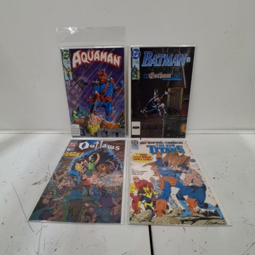 4 ASSTD DC COMIC BOOKS - THE NEW TITANS #86, OUTLAWS #7, AQUAMAN #8, BATMAN #477 - VARIOUS AUTHORS image 2