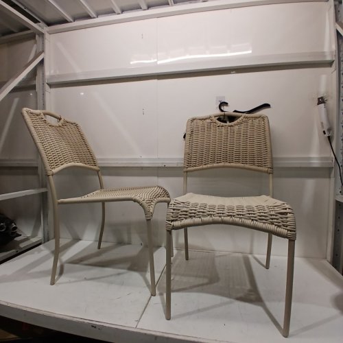 2PK THRESHOLD STACKING WICKER OUTDOOR PATIO CHAIRS - 35" X 18"X 25" - BEIGE image 2